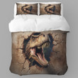 An Enormous Dinosaur Breaking Through Wall Printed Bedding Set Bedroom Decor Realistic Design