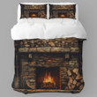 A Warm Fireplace Printed Bedding Set Bedroom Decor Oil Painting Design