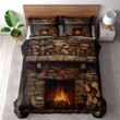 A Warm Fireplace Printed Bedding Set Bedroom Decor Oil Painting Design