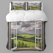 A Modern Window With A View Of The Countryside Printed Bedding Set Bedroom Decor