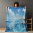 Ocean Waves Blue Sky Printed Sherpa Fleece Blanket Landscape Design