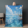 Ocean Waves Blue Sky Printed Sherpa Fleece Blanket Landscape Design