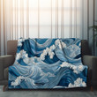 Ocean Waves Printed Sherpa Fleece Blanket Watercolor Painting Design