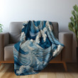 Ocean Waves Printed Sherpa Fleece Blanket Watercolor Painting Design