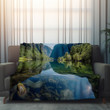 Nordic Style Fjord Nature Printed Sherpa Fleece Blanket Realistic Landscape Design