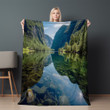Nordic Style Fjord Nature Printed Sherpa Fleece Blanket Realistic Landscape Design