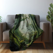 Mystical Forest In Mist Landscape Printed Sherpa Fleece Blanket Trompe L'oeil Design