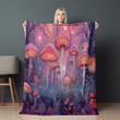 Mystical Mushroom Forest Printed Sherpa Fleece Blanket Botanical Design