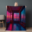 Neon Sunset Through A Room Printed Sherpa Fleece Blanket Trompe L'oeil Design