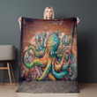 Octopus With Tentacles On Brick Wall Printed Sherpa Fleece Blanket Graffiti Design