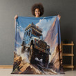 Offroad Car Printed Sherpa Fleece Blanket Cartoon Painting Design
