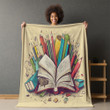 Open Book With Various School Supplies Printed Sherpa Fleece Blanket Back To School Design