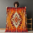 Orange Boho Printed Sherpa Fleece Blanket Pattern Design