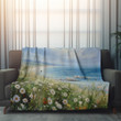 Oil Painting Of The Sea And Wild Flowers Vintage Style Printed Sherpa Fleece Blanket
