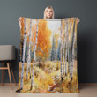 Orange Birch Trees Printed Sherpa Fleece Blanket Nature Design