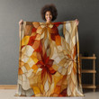Orange Moroccan Mosaic Floral Printed Sherpa Fleece Blanket Geometric Pattern Design