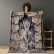 Mystical Owl Through Broken Hole Printed Sherpa Fleece Blanket Trompe L'oeil Design