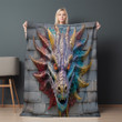 Mythical Dragon Through Broken Hole Printed Sherpa Fleece Blanket Trompe L'oeil Design