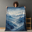 Navy Mountains Range Printed Sherpa Fleece Blanket Nature Landscape Design