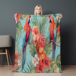 Parrots And Floral Printed Sherpa Fleece Blanket Summer Animal Design