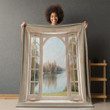 Panoramic View To The Lake In The Distance Printed Sherpa Fleece Blanket