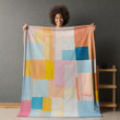Pastel Color Block Printed Sherpa Fleece Blanket Geometric Design