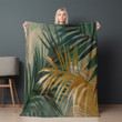 Palm Leaves On Green Background Printed Sherpa Fleece Blanket Tropical Design