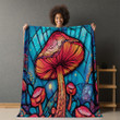 Orange Stained Glass Mushrooms Printed Sherpa Fleece Blanket Botanical Design