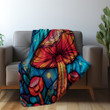 Orange Stained Glass Mushrooms Printed Sherpa Fleece Blanket Botanical Design