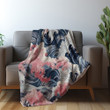 Pink Blue Japanese Waves Printed Sherpa Fleece Blanket Seamless Pattern Design