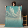 Person On Swing In The Sky Printed Sherpa Fleece Blanket Minimalist Landscape Design