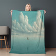 Person On Swing In The Sky Printed Sherpa Fleece Blanket Minimalist Landscape Design