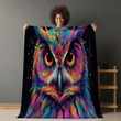 Psychedelic Owl Printed Sherpa Fleece Blanket Animal Design