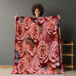 Pink Roses Flowers Printed Sherpa Fleece Blanket Floral Design