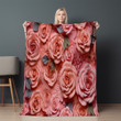 Pink Roses Flowers Printed Sherpa Fleece Blanket Floral Design