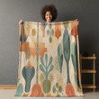 Organic Shapes Moroccan Inspired Pattern Printed Sherpa Fleece Blanket Geometric Design