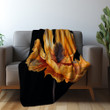 Orange Poppy On Black Printed Sherpa Fleece Blanket Floral Design
