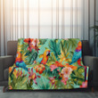 Parrots And Tropical Flowers Printed Sherpa Fleece Blanket Summer Animal Design