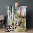 Painting Of Flag Outside On The Porch Printed Sherpa Fleece Blanket Patriotic Design