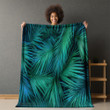 Palm Leaves In Blue And Green Printed Sherpa Fleece Blanket