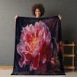 Peony Blossom Printed Sherpa Fleece Blanket Dark Background Floral Design