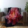 Peony Blossom Printed Sherpa Fleece Blanket Dark Background Floral Design