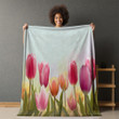 Pink Tulips Background Printed Sherpa Fleece Blanket