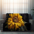 Painting Sunflower Printed Sherpa Fleece Blanket Dark Background Floral Design