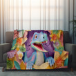 Papercraft Dinosaur Printed Sherpa Fleece Blanket Trompe L'oeil Design For Kids