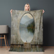 Picturesque Tableau Through Hole Printed Sherpa Fleece Blanket Trompe L'oeil Design