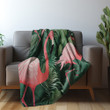 Pattern With Pink Flamingos And Palm Leaves Printed Sherpa Fleece Blanket Tropical Design