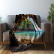 Pristine Beach Through Cave Printed Sherpa Fleece Blanket Trompe L'oeil Design