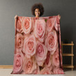 Pink Roses Romantic Printed Sherpa Fleece Blanket Floral Design