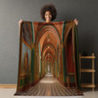 Painting Of A Hallway With Round Arches Printed Sherpa Fleece Blanket Trompe L�oeil Design